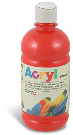 PRIMO Morocolor Acryl, 1 Bottiglia da 500 ml di Colore Acrilico Fine, Vermiglio, Effetto Coprente e Luminoso, Dotato di Tappo Dosatore