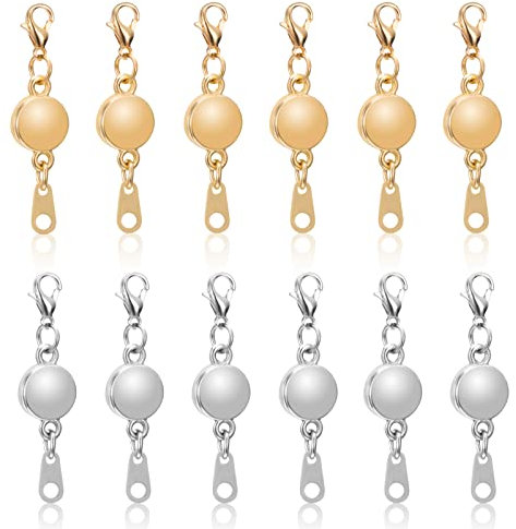Magnet Schmuck Verschlüsse,12 Stücke Magnetische Karabinerverschlüsse für Halskette Armband Kette DIY Handwerk Machen, Silber und Gold