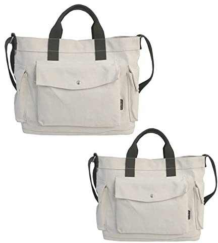 2PAC Canvas Tasche Damen Herren Umhängetasche,Täglich Canvas Tote Bag Schultertasche Shopper Lässige Laptop Bag Henkeltasche Stofftasche für Uni,Arbeit,Schule,Reise und Einkaufen (Beige)