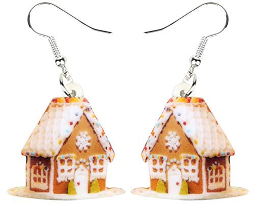 DALANE Acryl Weihnachten Anime Pfefferkuchenhaus Ohrringe Baumeln Tropfen Zuckerstange Schmuck für Frauen Damen Mädchen Kinder lustige Geschenke (Braun)