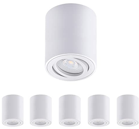 Oktaplex 6 Stück Aufbauspot Weiß - inkl. LED Modul 3-stufig dimmbar 4,8W 230V 2700K Warmweiß 80x85mm Aufputz Aufbaustrahler Lile M Alu Schwenkbar