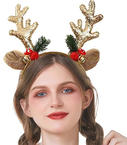 Acenail Weihnachten Stirnbänder Frauen Xmas Hirsch Haarreifen Glitzer Rentier Geweih Stirnband Ring Pelzige Hirsch Horn Ohren Kopfschmuck Weihnachtsbaum Haarbänder Dekoration Urlaub Kostüm Kopfschmuck