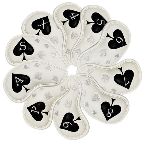 Golf Iron Head Covers 10 Pack #4-9 Pw, Sw, Aw, Xw Iron Covers Headcovers, White Synthetic Leather Golf Club Protector Designed to Fits All Golf Iron Clubs Titleist Callaway Ping Taylormade