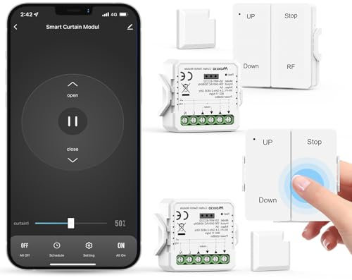 Maxcio Interruptor Persiana Wifi con Control Remoto RF, Módulo de Reléde Control de Persiana con Temporizador, Función de Porcentaje, Función de voz, Compatible con Alexa y Google Home, 2 Packs
