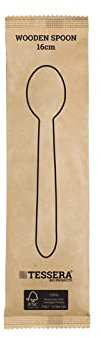 Tessera Bio Products QA124BWFSC - Cucchiaio in legno, 1/1, colore naturale, lunghezza 16 cm, confezione da 100 pezzi