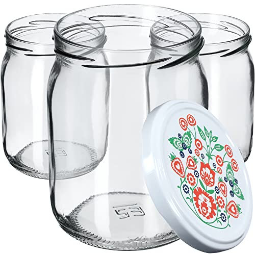 KADAX 48st Einmachgläser 540ml mit Schraubdeckel fi82 mm für Einlegen, Einmachen, Konservieren und Mahlzeitenvorbereitung - Luftdichte Twist-off Gläser (Folklore, 48 St.)
