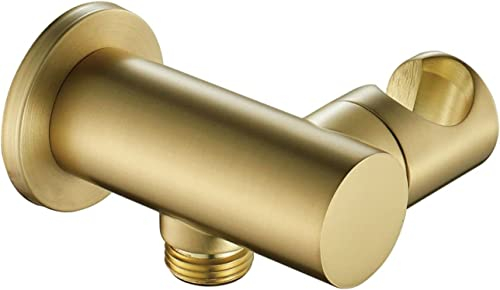 YRUIIA Handbrause Halterung mit Wasseranschluss Duschhalterung Verstellbar Messing Duschkopfhalterung Brausehalter Gebürstetes Gold Duschbrause Halterung für Handbrause Duschkopf Halter,Round