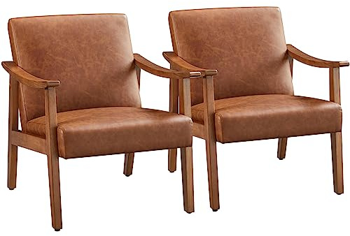 Yaheetech 2er-Sessel PU-Kunstleder mit Gummiholzbeinen Retro Hellbraun | Pflegeleichter Loungesessel, Relaxsessel mit großzügiger Sitzfläche, Einzelsofa für Wohnzimmer/Empfangsraum/Schlafzimmer