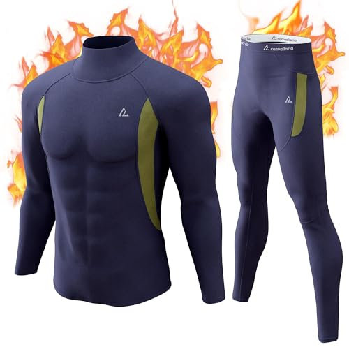 CL convallaria Thermounterwäsche Herren Funktionsunterwäsche Skiunterwäsche Atmungsaktiv Innenfleece Thermo Unterwäsche Set Weich Thermounterhemd Thermounterhose für Männer, Rollkragen, Marineblau