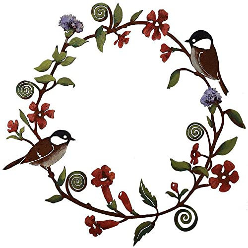 Exbrith Türkranz, Deko-Kranz Türkranz Metallkranz, Blumen und Vögelchen Motiv 30 x 30 cm, rostfarbener Kranz Ganzjährig Türschild Wandkranz, für Haustüre Wohnungstüre