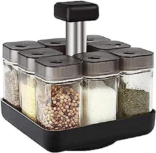 Mr. Gadget's Solutions Rotating Spice Rack With Jars, Modern 8 Jar Spice Storage & Spice Rack Organizer, A Spice Organizer for Every Home | Herb Rack with Turntable | Just Spin & Spice!