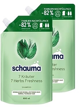 Schauma Shampoo 7 Kräuter Nachfüllpack (800 ml), Haarshampoo verleiht der Haarstruktur eine leichte Frische, Frische-Shampoo für normales bis schnell fettendes Haar, 2x 800 ml