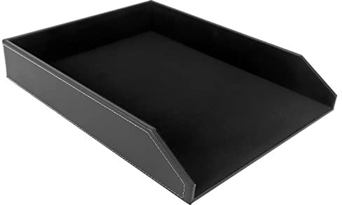 Tokiudeeir PU Leather Collection Letter Tray, Document Desk Organizer,Stackable Office File Document Tray Holder (Black)