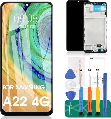 Écran LCD TFT pour Samsung Galaxy A22 4G pour Samsung A22 4G Écran LCD de remplacement A225 SM-A225F Kit de pièces de rechange (noir avec cadre)