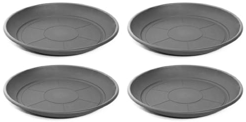 AC - Pack de 4 Platos para Maceta Mediterranea - Fabricado en Polipropileno - Ideal para el Hogar, Plantas, Jardín, Decoración. - Cuidado de Plantas - Forma Redonda - Ø 34 cm - Color Gris