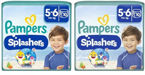Pampers Culottes de Bain Splashers Taille 5-6 (14+ kg), 10 Couches-Culottes Bébé, Edition Baby Shark, Pour Une Protection Optimale Dans l'Eau (Lot de 2)