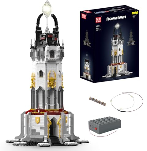 Mould King 16055 Technik Mittelalterliches Haus Baukasten, Leuchtturm mit LED-Teilen Baustein (2199 Teile), Großes Mittelalterliches Haus Klemmbaustein, Bauspielzeug für Kinder/Erwachsene