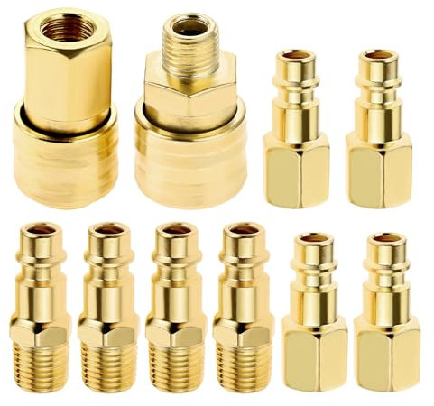 DRELD 10 STK Druckluftkupplung EU, 1/4BSP Schnellkupplung, 1/4 NPT Schlauch Fitting Kupplungen, 1/4 Zoll Luftanschluss, Luftkompressor-Fittings Schnellanschluss für Schläuche