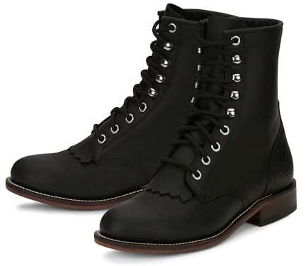 Justin Mckean 7 Lace-Up Roper Women's Western Boot, Durable Leather, Casual Style, Comfortable Footwear, Black - 7.5 B