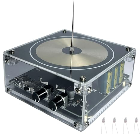 Shkalacar BT Musik Tesla Spule, Plasma Lautsprecher mit Entladungsnadel und Kleine Glühbirne, DIY Berührbarer Künstliche Light ning Science Drahtlose Übertragung Science Experiment(Gold, EU-Stecker)