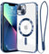 Ethanger for iPhone 13 Case Compatible with MagSafe Luxury Plating Bling Shockproof Bumper with Camera Lens Protector Magnetic Women Girly Phone Case for iPhone 13, Dark Blue