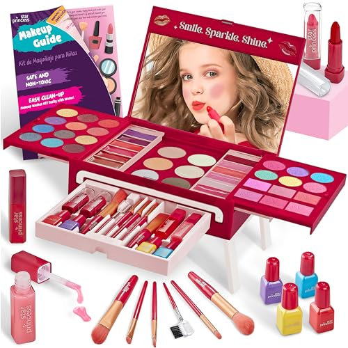 Kit de maquillage pour enfants - Non toxique et lavable - Jouet de simulation - Idée cadeau d'anniversaire pour les enfants de 3 à 10 ans