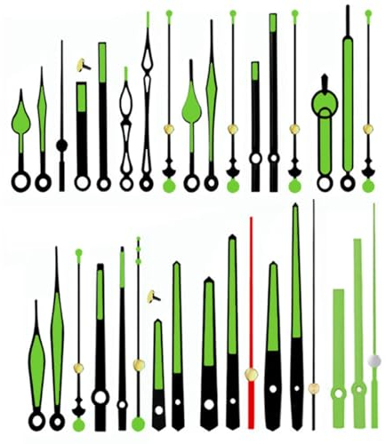 LEEQ Set de 12 Style Zeiger für wanduhr - Aluminium Uhrzeiger bausatz Quarz uhrwerk Lange Zeiger DIY Ersatzteile für die Uhr Reparatur, Fluoreszenz Zeiger für wanduhr