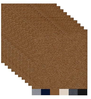 Hiseng Carpet Tiles Self Adhesive 30x30cm, 10/20/30 Pcs Carpet Floor Tiles Non-Slip Hardwearing Carpet Tiles Rugs Easy to Peel and Stick Flooring Covering for Living Room Bedroom (10pc,Brown)