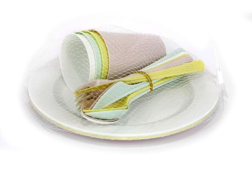 PARENCE.- Set de Pique Nique 20 Pièces - Assiettes, Couverts, Verres - Lot 20 Pièces Camping en PVC Réutilisable, Polyvalent, Complet