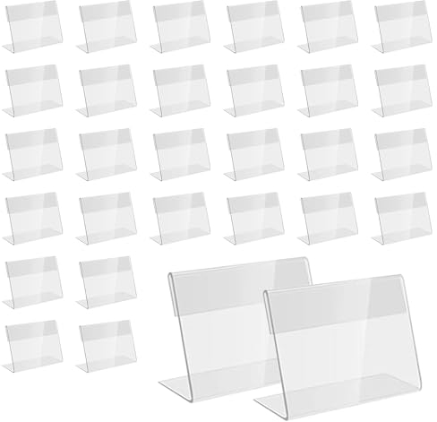 Demarsen 30 Stück Acryl Etikettenhalter, 6 x 4 cm Tischaufsteller Transparent, L-Ständer Preisschilder Aufsteller, Halter Visitenkarten-Display für Büro Shop Supermarkt