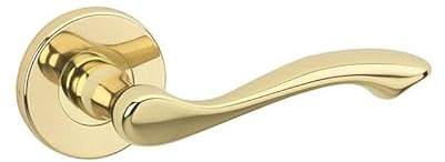 URBNLIVING Seine Metal Lever Latch Door Handles Set Round Rose Internal & External Use, Durable and Stylish Modern Design Easy Installation Secure for Home or Office (Polished Brass)