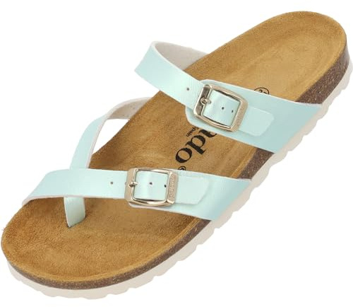 Palado Damen Pantoletten Cres Metallic - elegante Sandalen Made in Spain - bequeme Hausschuhe mit dämpfendem Kork-Fußbett - modische Sommerschuhe