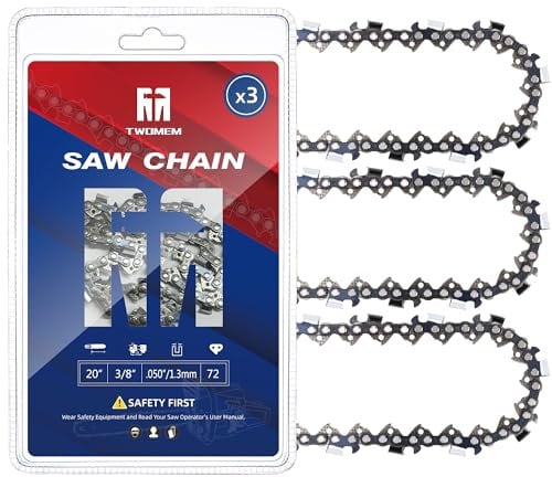 20 Inch Chainsaw Chain .050 gauge, 3/8 pitch, and 72 drive links, 33RS 72 Fits MS311 MS391 MS 440, MS 441, MS 441C Husqvarna 455 (Rancher), 460 (Rancher), Poulan PR5020 and More E72 3 Pack