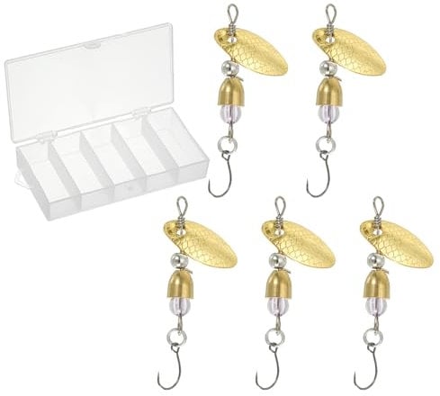 PATIKIL 1/8 oz Fishing Lures Spinnerbait, 5 Pack Single Hook Trout Spinners Casting Fishing Spinner Baits Tackle for Freshwater Saltwater Fishing, Gold Tone