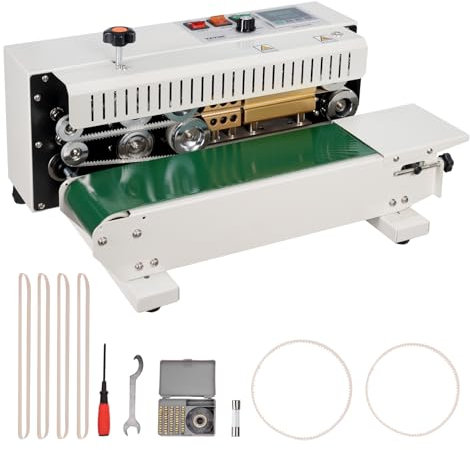 VEVOR Kontinuierliche Versiegelungsmaschine, 6-12 mm Siegelbreite, Horizontale Siegelmaschine mit Temperaturregelung, Beutelsiegelgerät aus Karbonstahl für 0,02-0,8 mm starke Plastikbeutelfolien