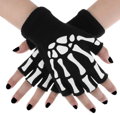 Abeillo Halloween Skelett Handschuhe,Leuchtet Halbfinger Handschuhe Skelett,Halloween Cosplay Party Requisiten,Leuchtend Skelett Handschuhe Halloween für Kostüm Zubehör(Kinder)