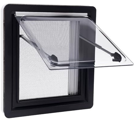 45 x 50 cm, finestra di esposizione per camper furgone, finestrella laterale, finestra esterna con tenda avvolgibile integrata e zanzariera per roulotte, furgoni e camper