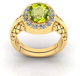 DENMOUS AMZ4987 Ring für Damen und Herren, 4,25 Karat, 3,35 Karat, AA++, zertifizierter natürlicher grüner Peridot, Edelstein, Panchdhatu, Metall, verstellbar, Small, Sterling Silber