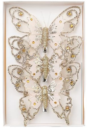 3pcs Glitzer Schmetterling Haarnadel Weihnachtsbaum Schmetterling Dekor Glitter Schmetterlinge Kunst künstliche Schmetterlinge mit Clip für Innen Kranz Kamin Urlaub Weihnachtsbaumschmuck