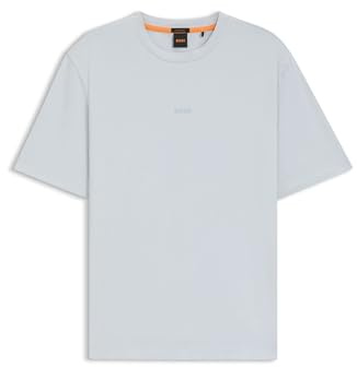 BOSS Herren TChup T-Shirt aus Stretch-Baumwolle mit Kontrast-Logo Hellgrau L