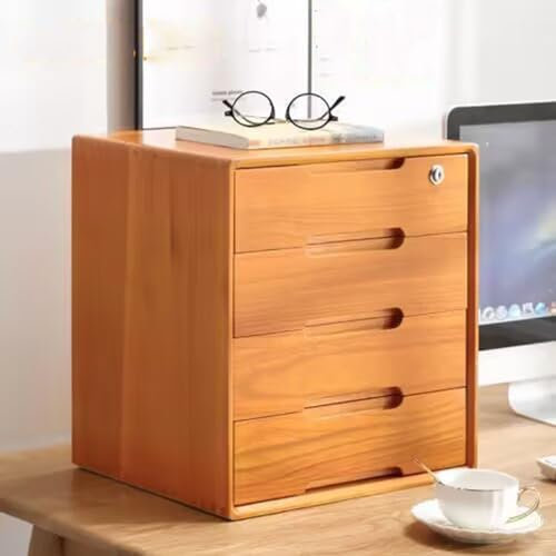 Archivador de escritorio de madera maciza con estante de 4 pisos y almacenamiento de papel A4, color cereza