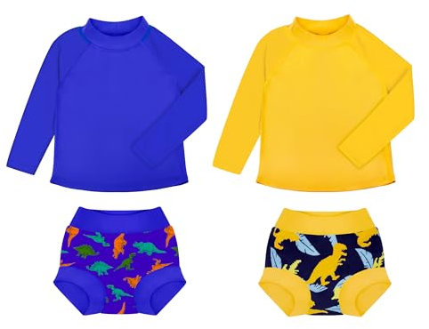 BIG ELEPHANT - Conjunto de 2 pañales antierupciones para Nadar Unisex para bebés, niños y niñas, Traje de baño de Manga Larga con protección Solar UPF 50+