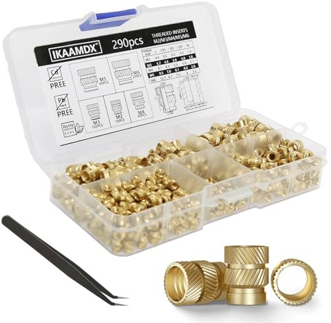 IKAAMDX gewindeeinsatz 3d druck - M2 + M3 + M4 + M5 +M6 Sortimentskasten - 290Stück - Gewindebuchse aus Messing - Einpressmuttern für Kunststoffteile - Durch Einschmelzen 3d druck Teile Gewindeeinsatz