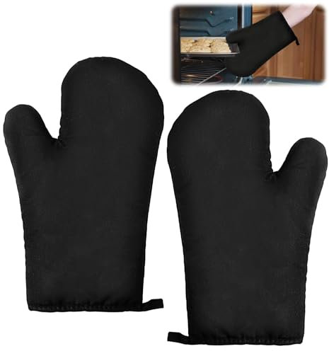 1 Pair Cotton Oven Gloves 29 x 17.5cm, Heat Resistant Cooking Oven Mitts Up to 240°C, Oven Gloves for Woman and Man, Non-Slip Oven Mitts for Grilling Baking Kitchen Use, Universal BBQ Cooking Ovens