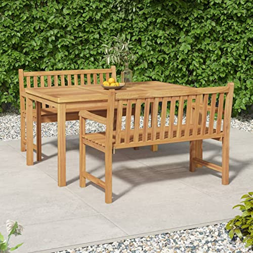Fasba 3-TLG. Garten Essgruppe Holz, Terrassenmöbel Set 4 Personen, Holz Sitzgruppe, Gartenmöbel Balkonmöbel Set Tisch Bank Massivholz Teak/ 3157153