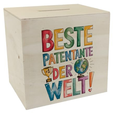 Beste Patentante der Welt Spardose aus Holz Goldener Pokal Globus Globus-Pokalsparbüchse, EIN lustiger Hingucker