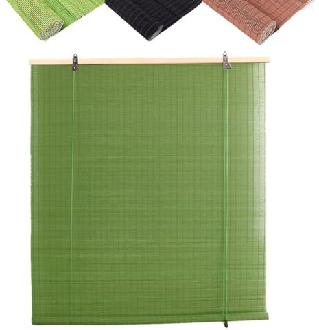 Bambusrollo Aussenbereich Wärmedämmung Bambus Raffrollo Wetterfest Sichtschutz Jalousie Für Dachterrasse Balkon Dachfenster 45–180cm Breit(Grün)