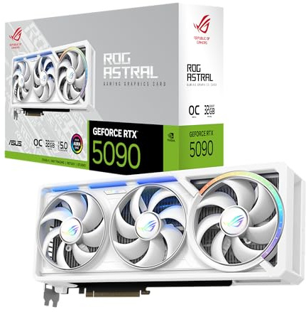 ASUS ROG Astral GeForce RTX 5090 32GB GDDR7 White OC Edition Gaming Quad-Lüfter-Grafikkarte (NVIDIA DLSS 4, 3,8-Slot Design, PCIe 5.0, 3X DP 2.1b, 2X HDMI 2.1b, Weiß, ROG-ASTRAL-RTX5090-O32G-WHITE)