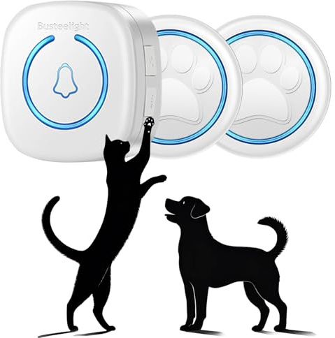 Busteelight Soft Ring Wht Dog Bells Toilet Training (2 Bells & 1 Receiver) | Wireless Dog Doorbell for Dogs to Go Outside, Waterproof Dog Bell with 300m Range, LED & 60 Tones for Potty Training