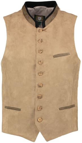 OS Trachten Herren Weste Gilet Trachtenweste mit Stehkragen Glayon, Größe:54, Farbe:mittelbeige